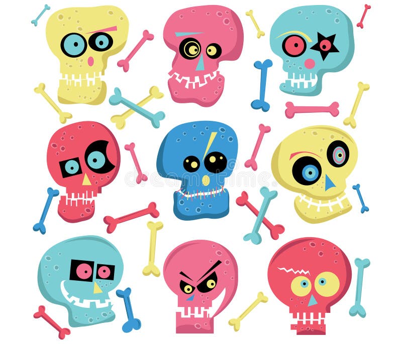 Elementi svegli variopinti del cranio royalty illustrazione gratis Elementi svegli variopinti del cranio royalty illustrazione gratis
