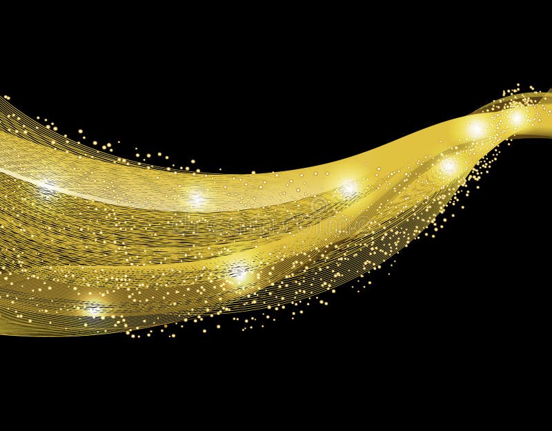 Elemento astratto di progettazione dell'onda dell'oro con effetto di scintillio su fondo scuro Illustrazione illustrazione di stock Elemento astratto di progettazione dell'onda dell'oro con effetto di scintillio su fondo scuro Illustrazione illustrazione di stock