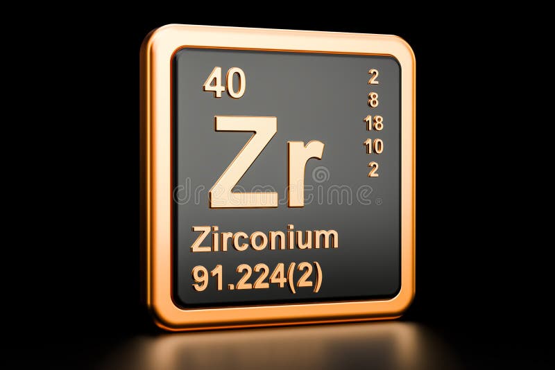 Elemento chimico dello Zr dello zirconio rappresentazione 3d illustrazione di stock