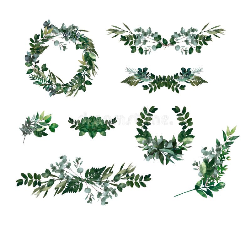 Elemento decorativo moderno de la acuarela Guirnalda verde redonda de la hoja del eucalipto, ramas del verdor, guirnalda, fronter stock de ilustración