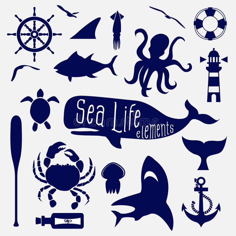 Elemento di vita di mare, insieme dell'icona illustrazione vettoriale Elemento di vita di mare, insieme dell'icona illustrazione vettoriale