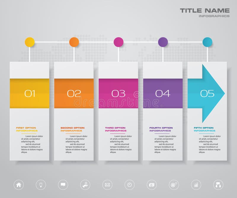 elemento do projeto da carta do infographics da seta de 5 etapas Para a apresentação de dados