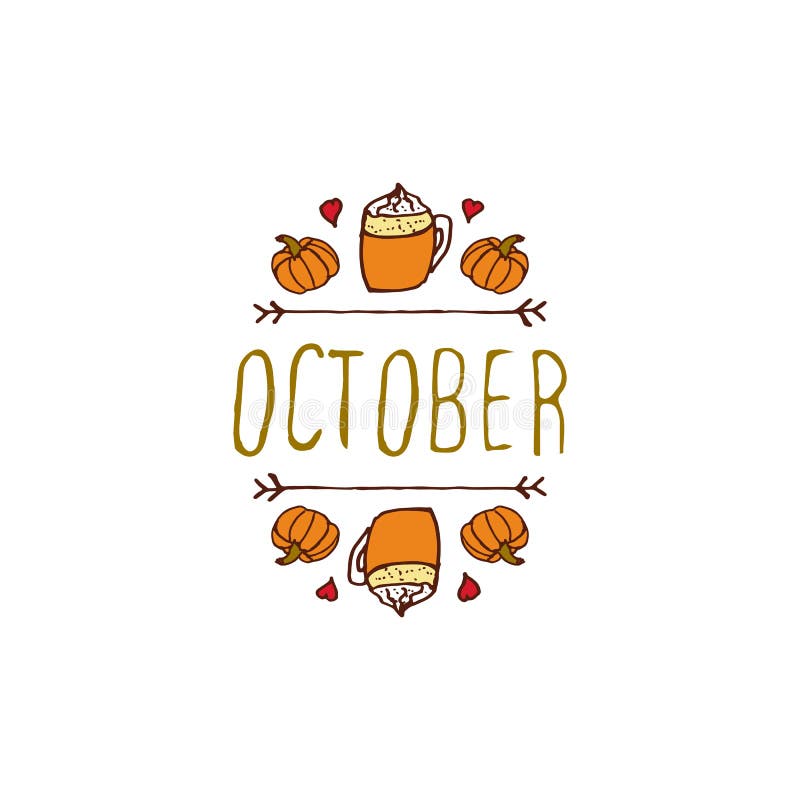 Elemento outonal vetorial desenhado à mão com texto ilustração do vetor