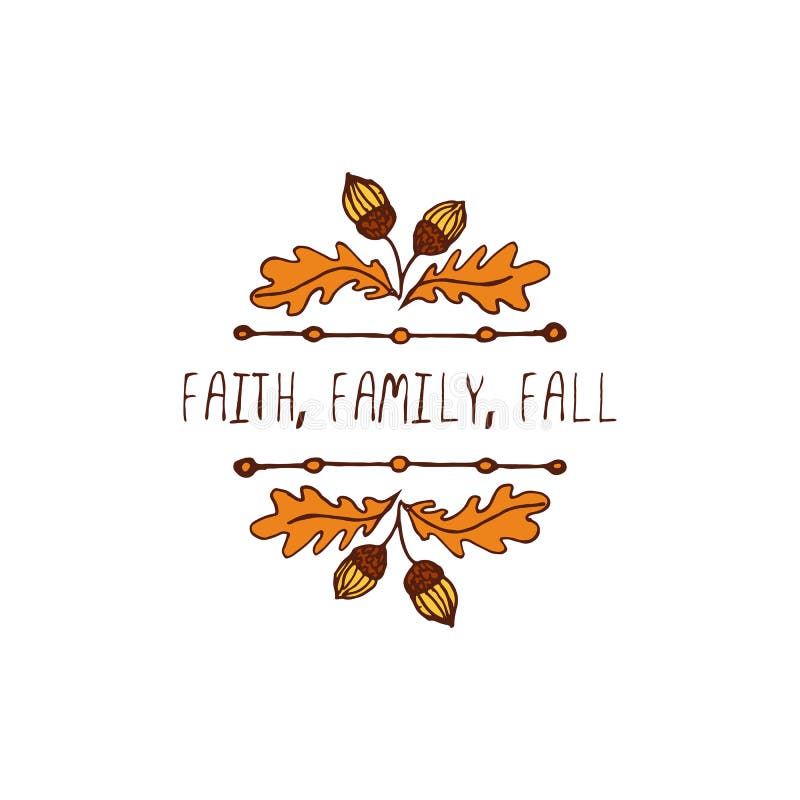 Elemento outonal vetorial desenhado à mão com texto ilustração royalty free