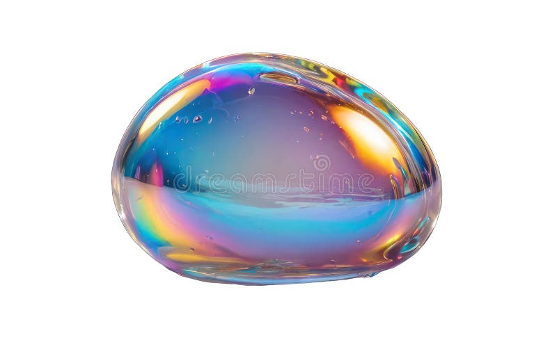 Elemento Y2K di cromo olografico 3D di rendering. Sfera di vetro in metallo liquido con arcobaleno all'interno di uno specchio sci illustrazione di stock