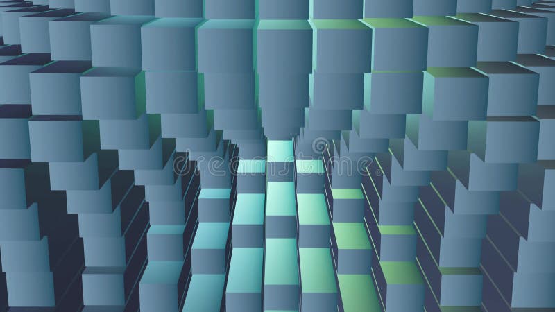 Elementos abstractos prismáticos se mueven en grupos color verde azul y gris con superficie metálica 3d vídeo abstracto industrial stock de ilustración