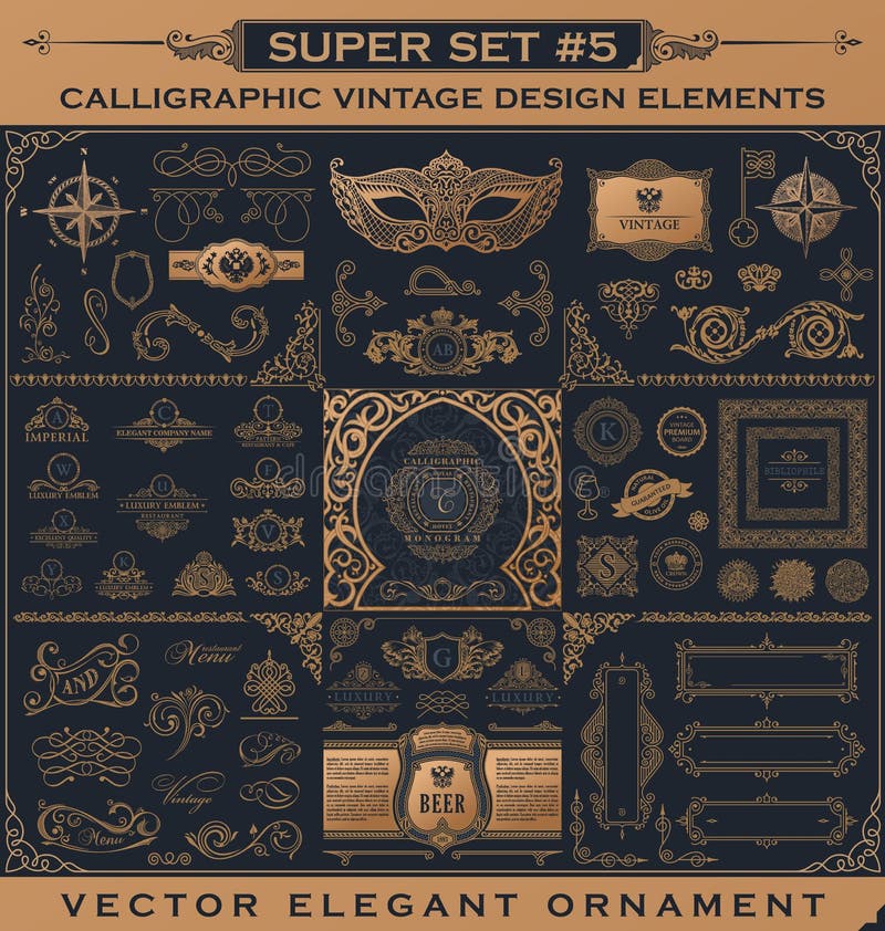 Elementos caligráficos del vintage Sistema del Barroco del vector Iconos del diseño