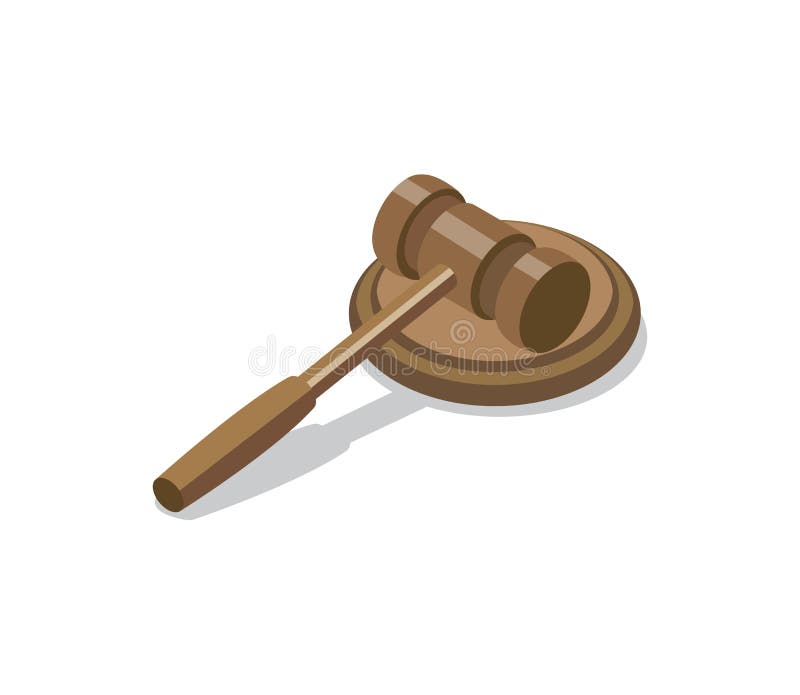 Elementos 3D isométricos do martelo de madeira do juiz