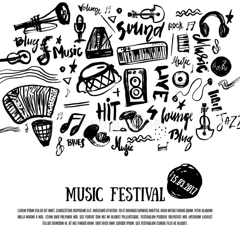 Elementos da música Fundo do musical de Grunge Ilustração do vetor O preto nota símbolos para backgraunds do festival de música n ilustração royalty free Elementos da música Fundo do musical de Grunge Ilustração do vetor O preto nota símbolos para backgraunds do festival de música n ilustração royalty free