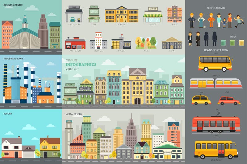Elementos de Infographic da vida urbana e do transporte