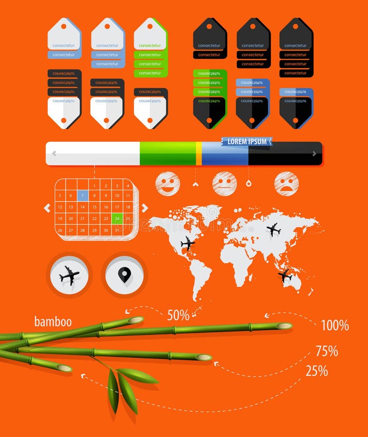 Elementos do infographics com bambu ilustração stock Elementos do infographics com bambu ilustração stock