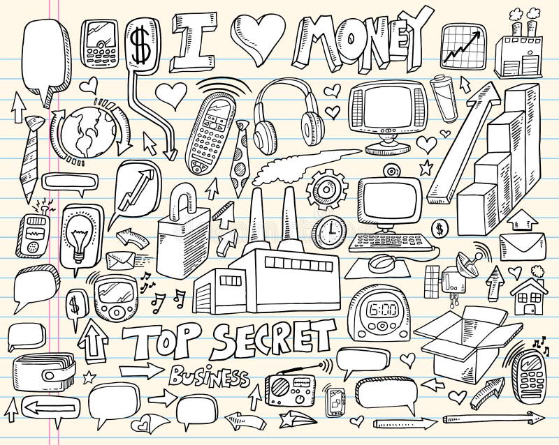 Elementos do projeto da tecnologia do negócio do Doodle ilustração royalty free Elementos do projeto da tecnologia do negócio do Doodle ilustração royalty free