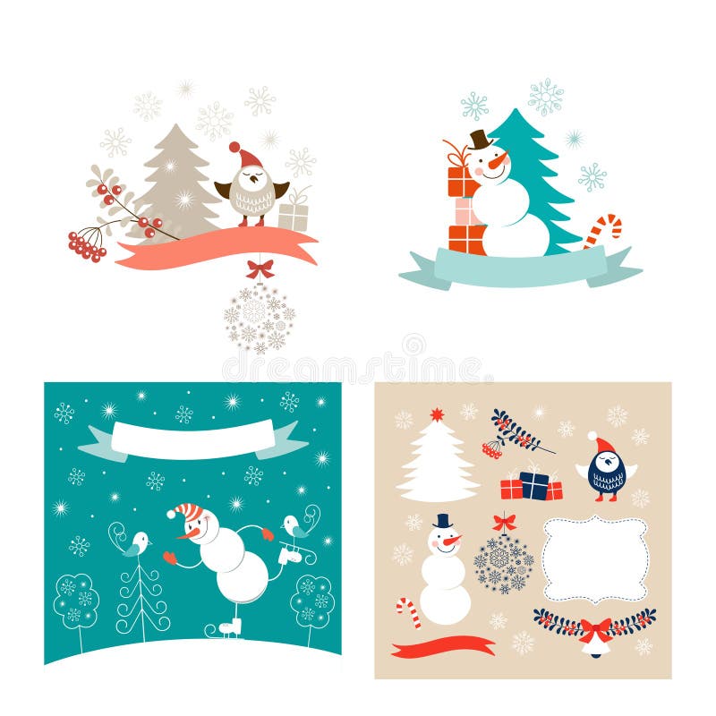 Elementos do projeto do Natal e cartões do ano novo ilustração do vetor Elementos do projeto do Natal e cartões do ano novo ilustração do vetor