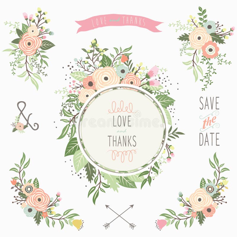 Elementos do quadro do ramalhete floral ilustração royalty free Elementos do quadro do ramalhete floral ilustração royalty free