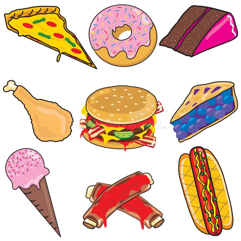 Elementos e iconos de Clipart de la comida basura ilustración del vector