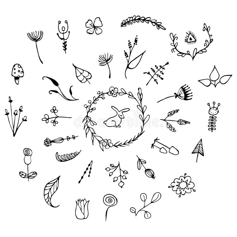 Elementos florais tirados mão do vintage Grupo de flores, de setas, de ícones e de elementos decorativos ilustração do vetor Elementos florais tirados mão do vintage Grupo de flores, de setas, de ícones e de elementos decorativos ilustração do vetor