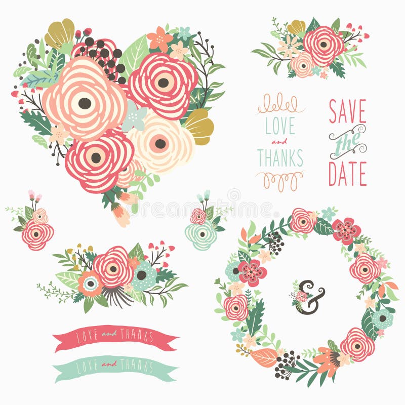 Elementos florales del sostenido del corazón ilustración del vector Elementos florales del sostenido del corazón ilustración del vector
