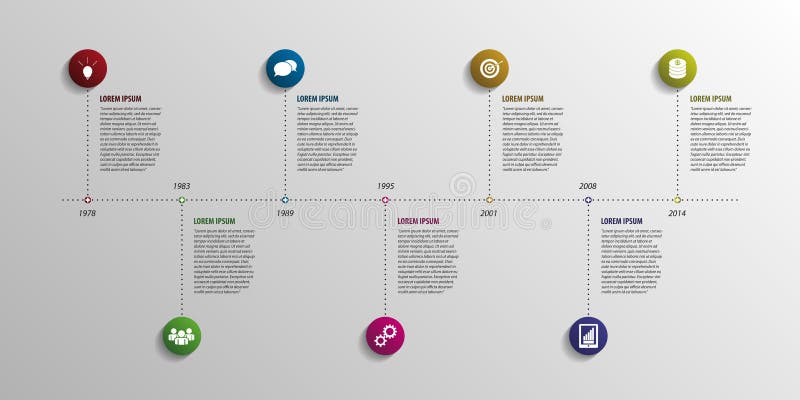 Elementos infographic de la cronología Vector con los iconos ilustración del vector Elementos infographic de la cronología Vector con los iconos ilustración del vector
