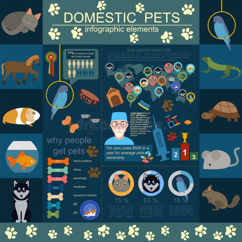 Elementos infographic dos animais de estimação domésticos, helthcare, veterinário ilustração stock Elementos infographic dos animais de estimação domésticos, helthcare, veterinário ilustração stock