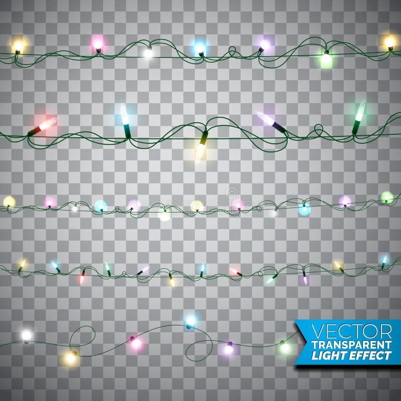 Elementos isolados realísticos de incandescência do projeto das luzes de Natal no fundo transparente ilustração royalty free Elementos isolados realísticos de incandescência do projeto das luzes de Natal no fundo transparente ilustração royalty free