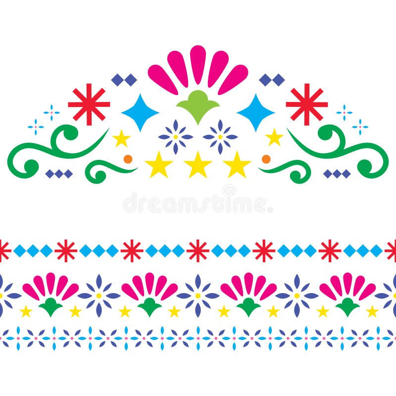 Elementos mexicanos de projeto vetorial, padrões coloridos tradicionais de arte folclórica do México, cartão de saudação vibrante ilustração stock Elementos mexicanos de projeto vetorial, padrões coloridos tradicionais de arte folclórica do México, cartão de saudação vibrante ilustração stock
