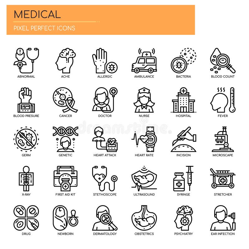 Elementos médicos, iconos perfectos del pixel libre illustration Elementos médicos, iconos perfectos del pixel libre illustration