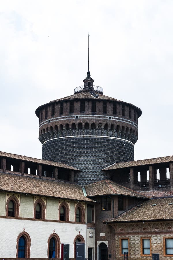 Elements of the architecture of the ancient Castle of Sforza in Milan Italy.