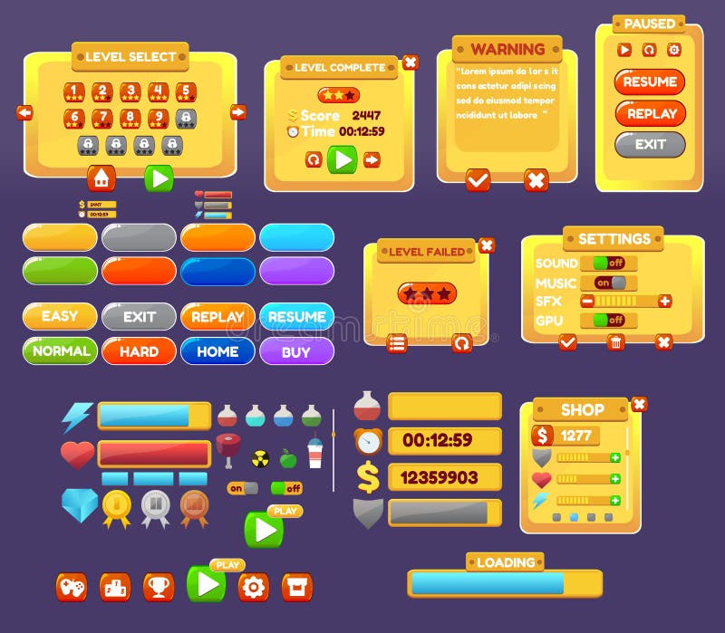The elements of the game interface. stock illustration