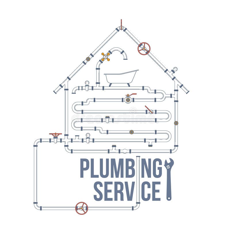 Elements of a Plumbing. Pipes, Cranes. Linear Design. Vector