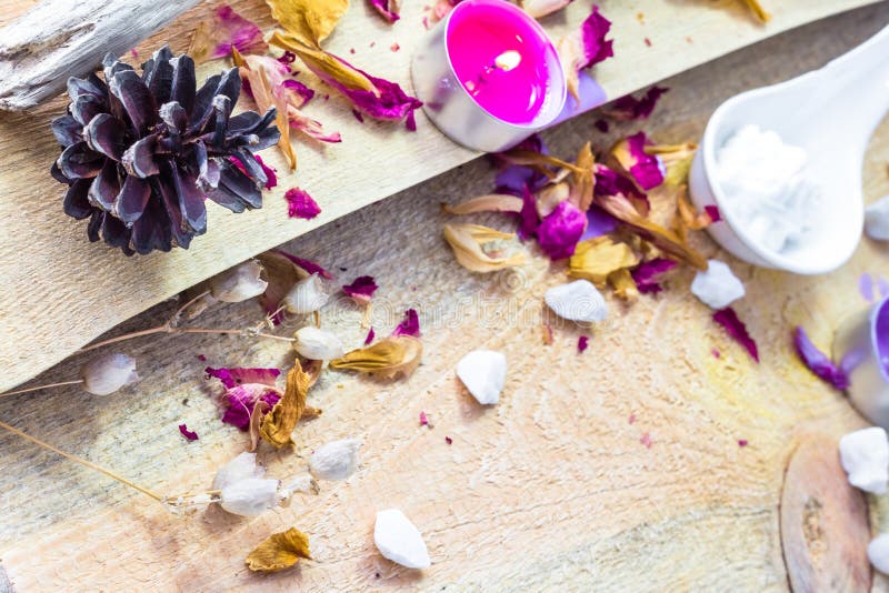 Elements Spa Treatments Wooden Table Stock Photo Image of body, stone