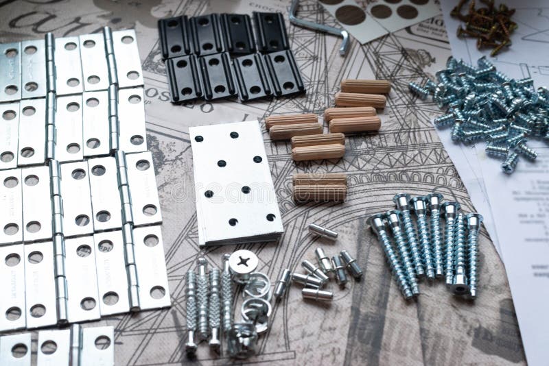 Elements and Tools for Furniture Assembly Stock Image Image of