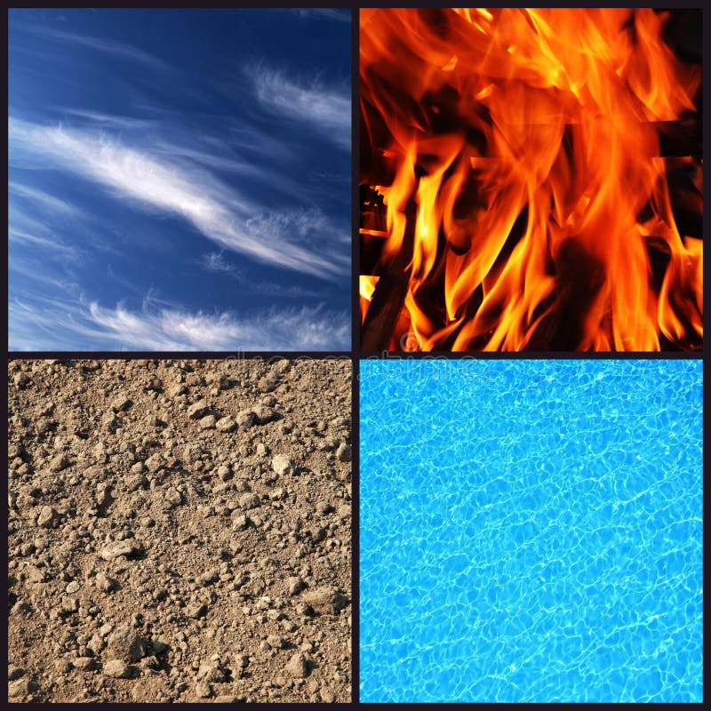 Composite of the four elements: air, fire, earth and water. Composite of the four elements: air, fire, earth and water