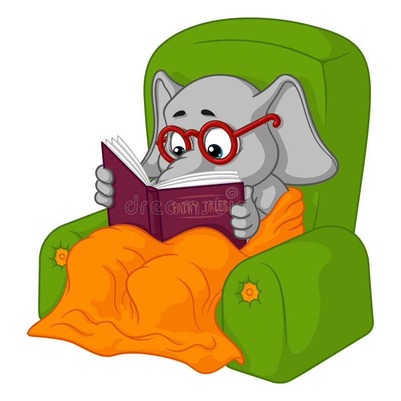 Elephant. Character. Chair reading. Big collection of isolated elephants. Vector, cartoon. vector illustration