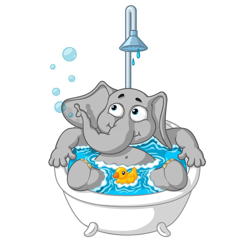 Elephant. Character. Taking a bath. Big collection of isolated elephants. Vector, cartoon. vector illustration