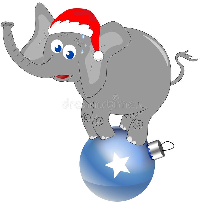 Elephant with Christmas Hat on Big Decorated Ball royalty free illustration Elephant with Christmas Hat on Big Decorated Ball royalty free illustration