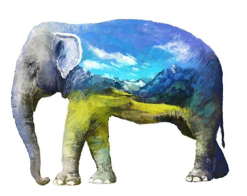 Elephant double exposure illustration royalty free illustration