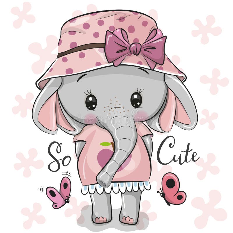 Elephant Girl in a pink dress with panama hat and bow