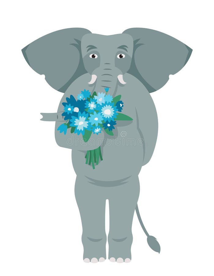 Cute Elephant Animal Holding Flower on Stalk - Stock Illustration  [81348318] - PIXTA