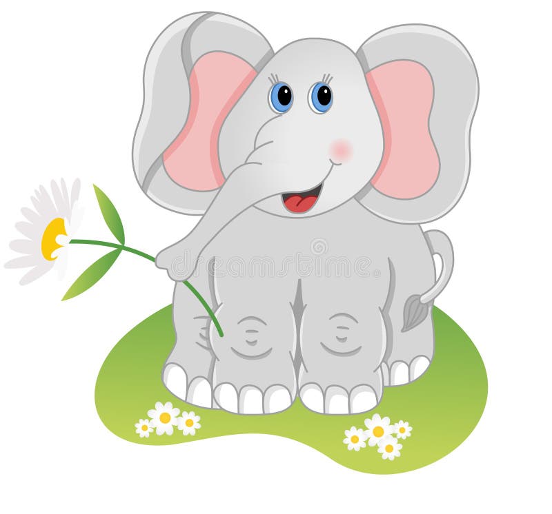 Cute Elephant Animal Holding Flower on Stalk - Stock Illustration  [81348318] - PIXTA