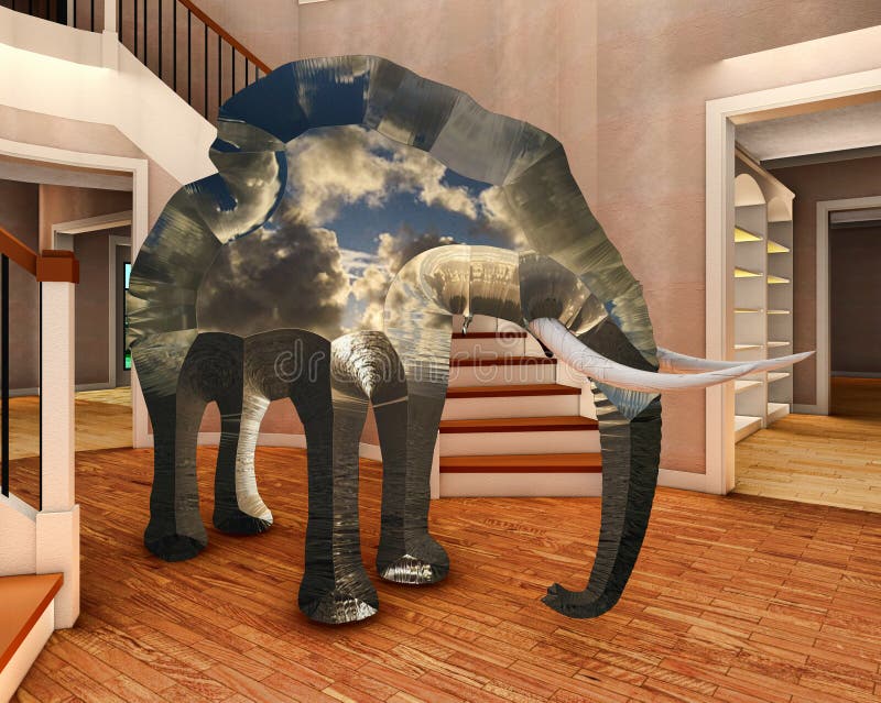 Elephant in the Living Room 3d Rendering Stock Photo Image of corner