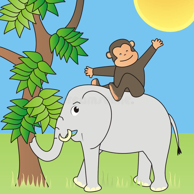 Elephant and Monkey, Cute Vector Illustration Stock Vector - Illustration  of face, animals: 174585848