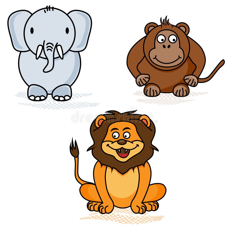 Elephant, Monkey and Lion - the Style of Childrens Drawings Stock Vector -  Illustration of isolated, face: 53932375