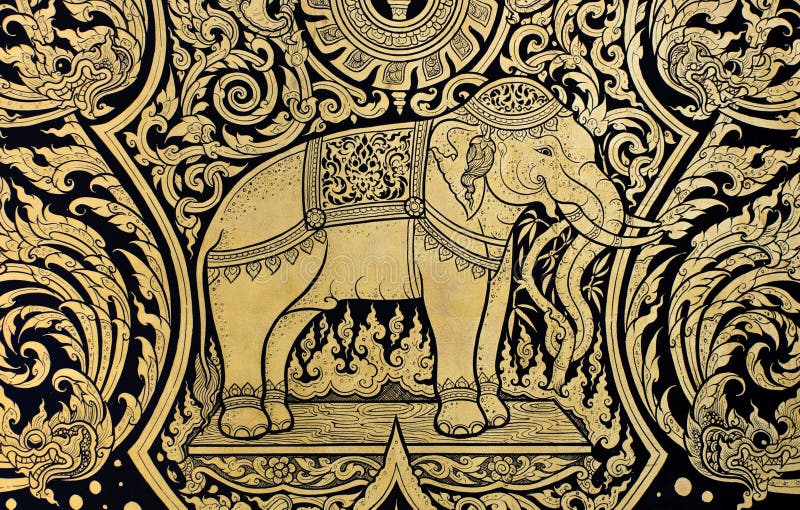 Elephant in Traditional Thai Style Painting Stock Photo Image of asia, concentration 8754094