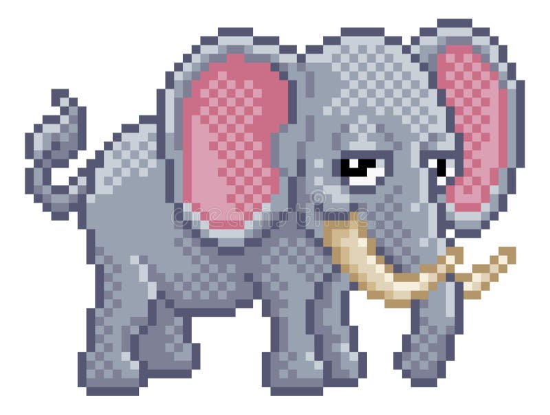 Elephant Pixel Art Arcade Video Game Cartoon.