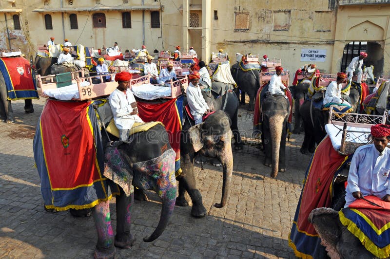 Elephant Riders in the Amber Fort , India