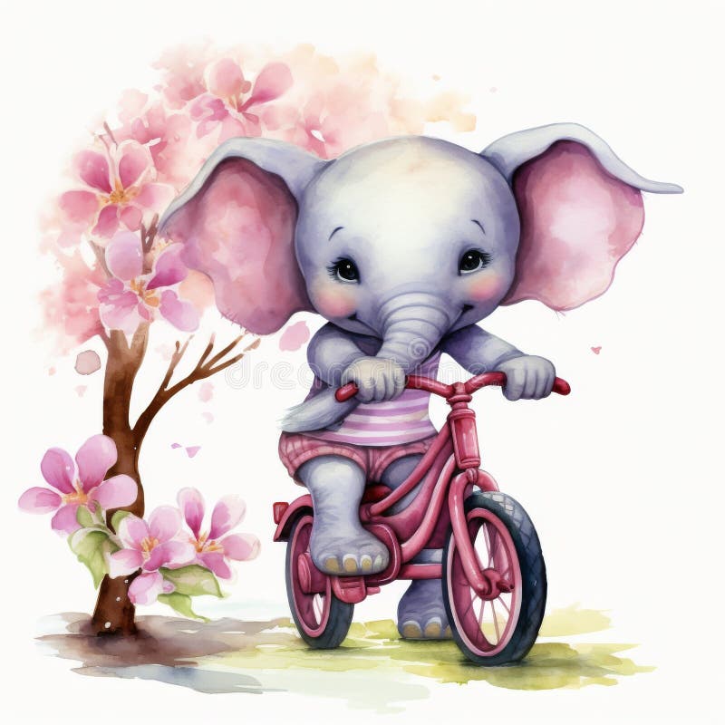 A painting of an elephant balancing on a bike, holding balloons, against a colorful backdrop. AI Generative AI generated. A painting of an elephant balancing on a bike, holding balloons, against a colorful backdrop. AI Generative AI generated