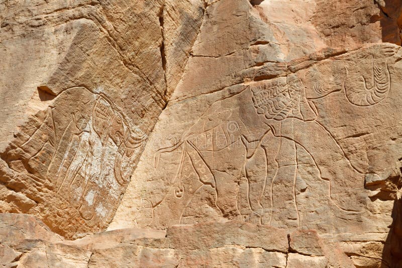 Elephant Rock Engravings - Wadi Mathendous royalty free stock image