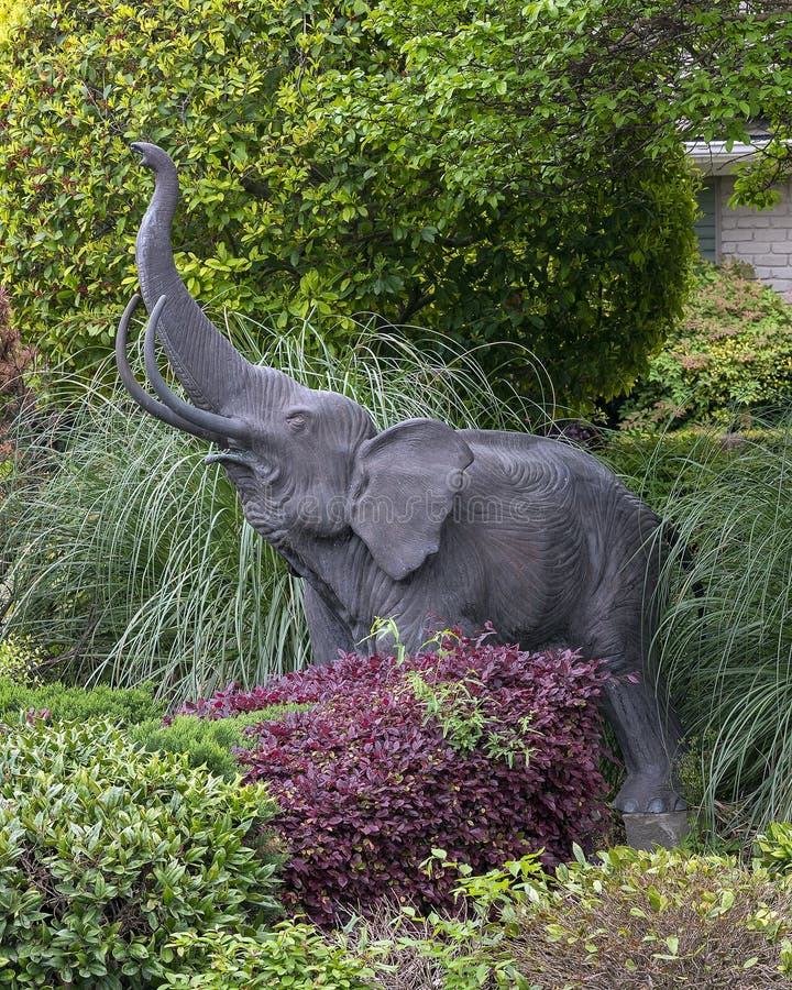 Elephant Sculpture In A Garden In Front Of A House In Dallas