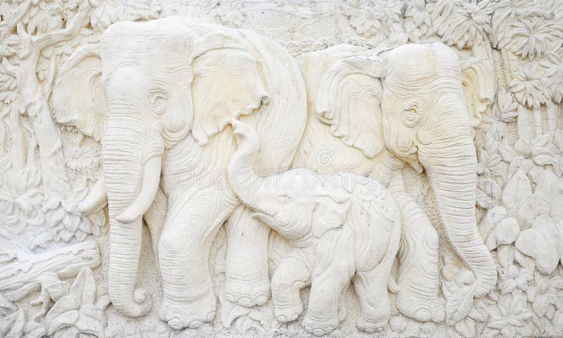 Elephant sculpture is made of a stone.