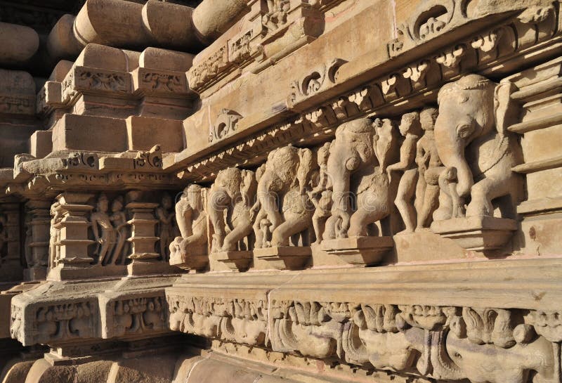 Elephant Sculptures at Vishvanatha Temple, Western temples of Khajuraho, Madhya Pradesh, India. UNESCO world heritage site.